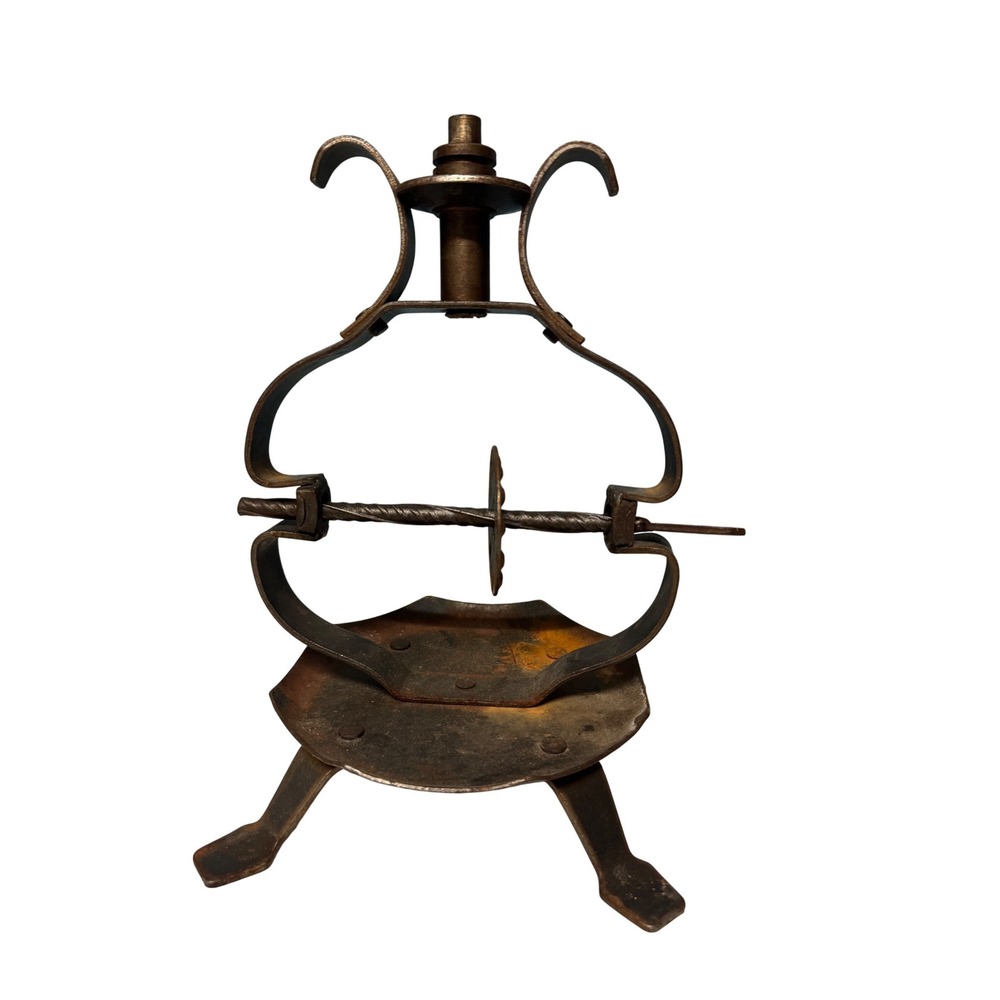Antique Wrought Iron Clock Jack Primitive Hearth 14" Spit Turner Tripod